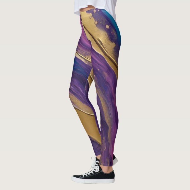 Abstract-Flow Art-Blue Purple Pink and Gold- Leggings (Left)