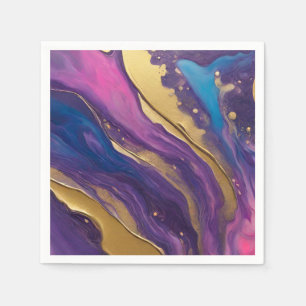 Abstract Flow Art- Blue Purple Pink and Gold- Napkins