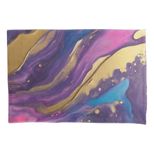 Abstract Flow Art-Blue Purple Pink and Gold- Pillow Case