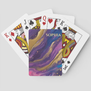 Abstract Flow Art-Blue Purple Pink and Gold- Poker Cards