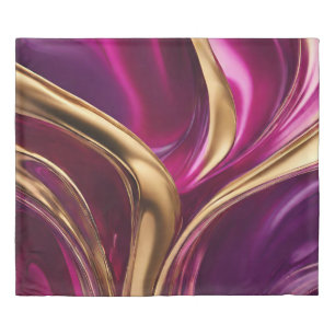 Abstract Flow Art-Fuchsia Purple and Gold- Duvet Cover
