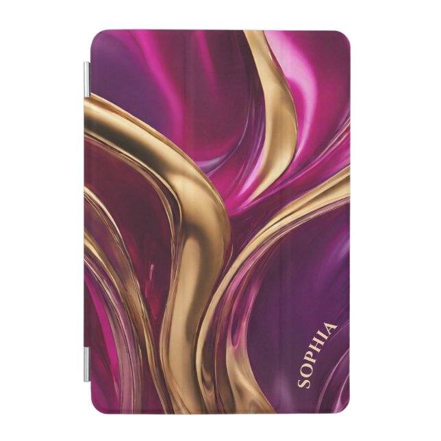 Abstract Flow Art- Fuchsia Purple and Gold- iPad Mini Cover (Front)
