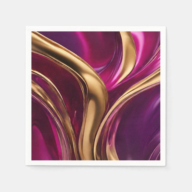 Abstract Flow Art-Fuchsia Purple and Gold- Napkins (Front)
