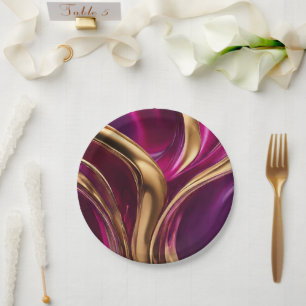 Abstract Flow Art-Fuchsia Purple and Gold- Paper Plates