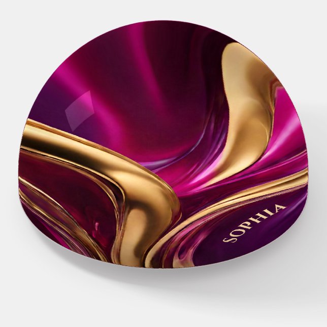 Abstract Flow Art- Fuchsia Purple and Gold- Paperweight (Angled)