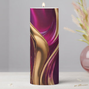 Abstract-Flow Art-Fuchsia Purple and Gold- Pillar Candle