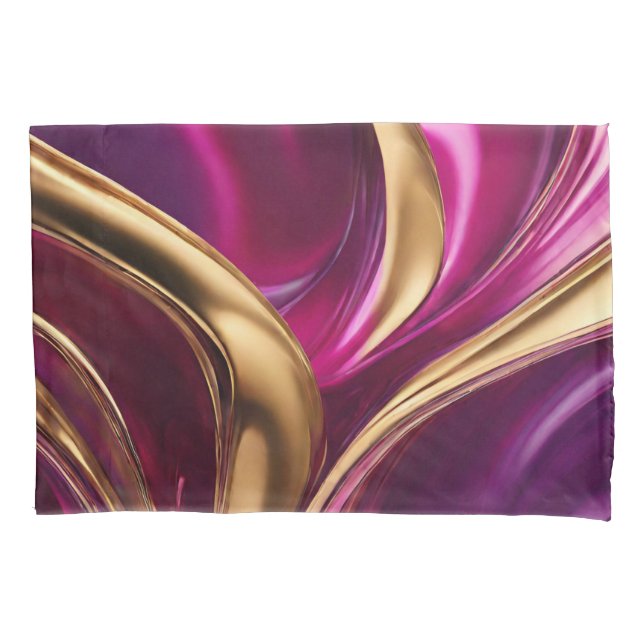Abstract Flow Art-Fuchsia Purple and Gold- Pillow Case (Front)