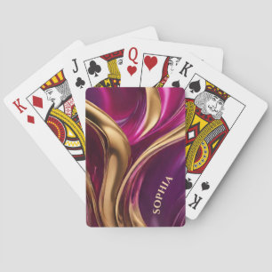 Abstract Flow Art- Fuchsia Purple and Gold- Poker Cards