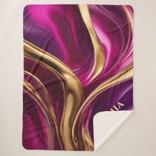 Abstract Flow Art-Fuchsia Purple and Gold- Sherpa Blanket