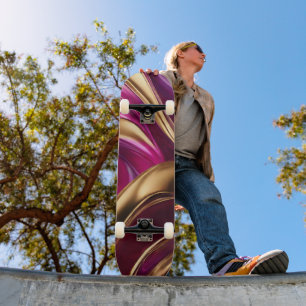 Abstract Flow Art-Fuchsia Purple and Gold- Skateboard