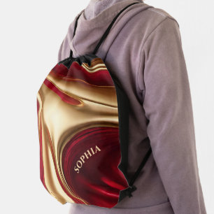 Abstract Flow Art-Red and Gold- Drawstring Bag
