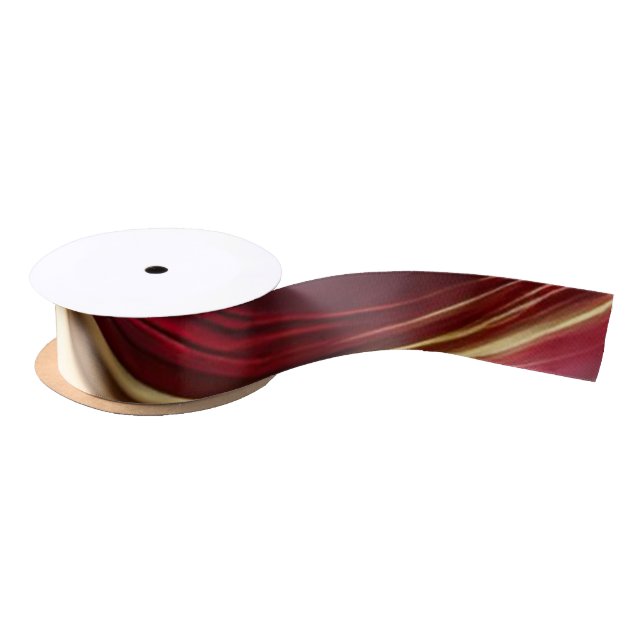 Abstract Flow Art-Red and Gold- Satin Ribbon (Spool)