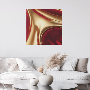 Abstract-Flow Art-Ruby Red and Shiny Gold- Faux Canvas Print