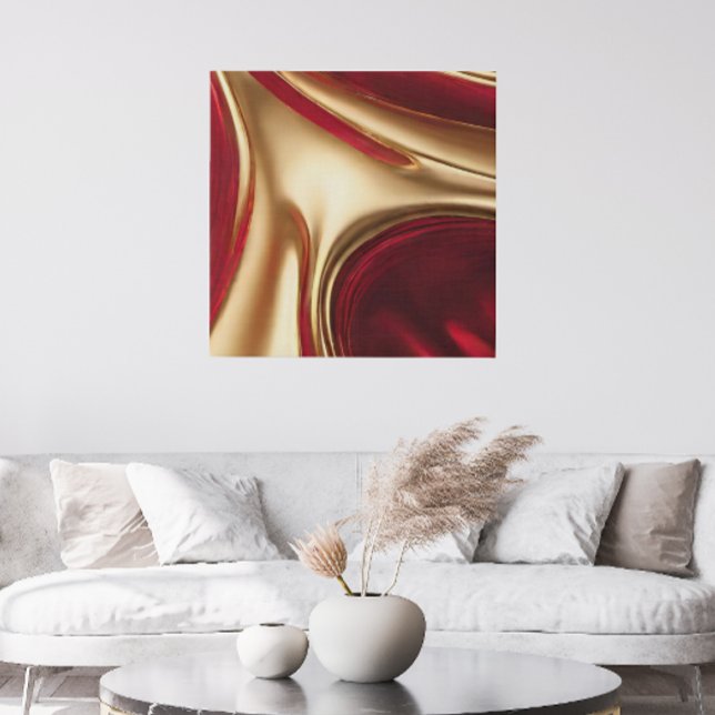 Abstract-Flow Art-Ruby Red and Shiny Gold- Faux Canvas Print (Abstract Flow Art Red and Gold-Christmas Home Decor)