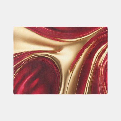 Abstract Flow Art_Ruby Red and Shiny Gold_ Rug