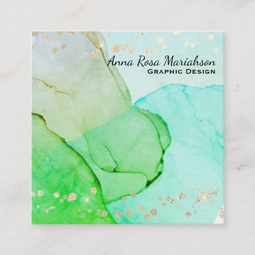  Abstract Flow Bubbles Mint Green Yellow Blue Square Business Card