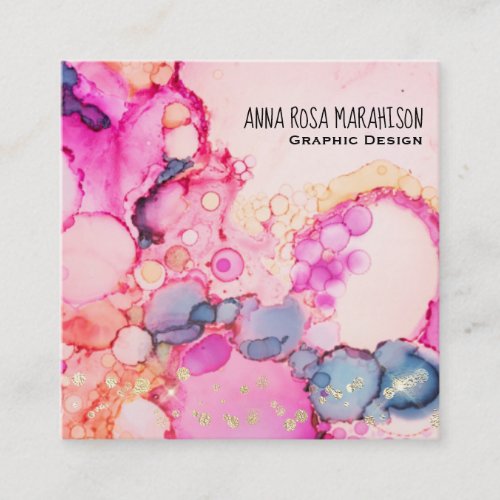  Abstract Flow Bubbles Peach Pink Blue Square Business Card