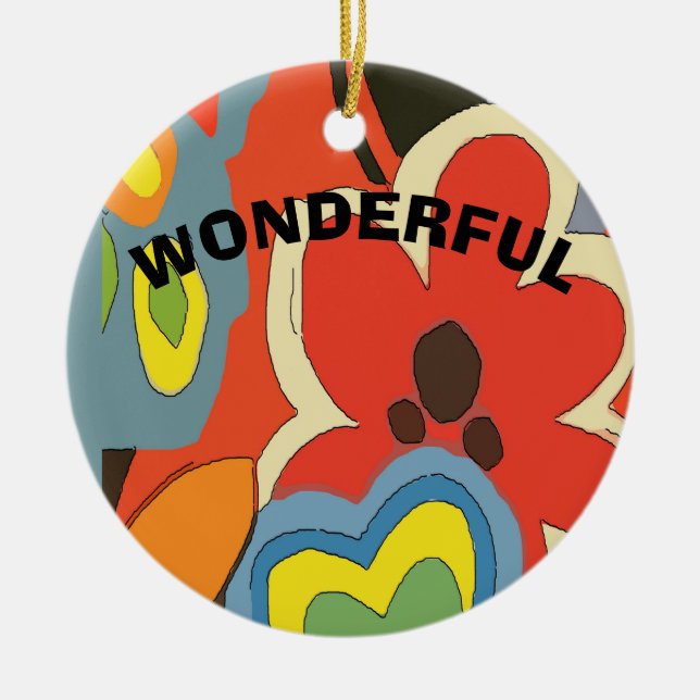 Abstract Flower, add, edit text Ceramic Ornament (Front)