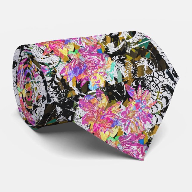 Abstract flower and animal pattern colorful neck tie (Rolled)