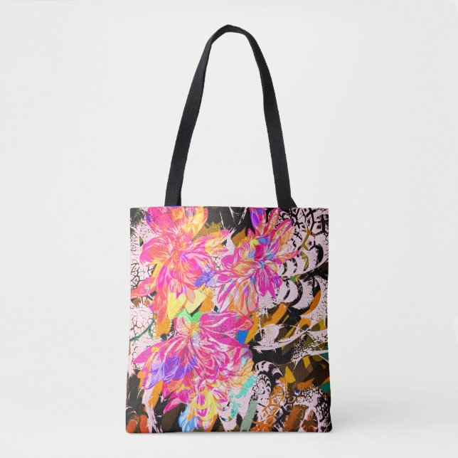 Abstract flower and animal print tote bag (Front)