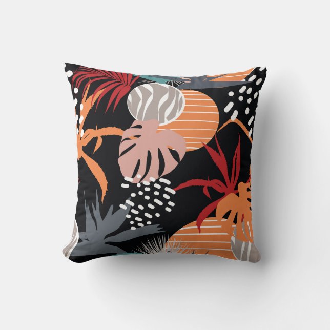 Abstract flower and tropical leaves drawing seamle throw pillow (Front)