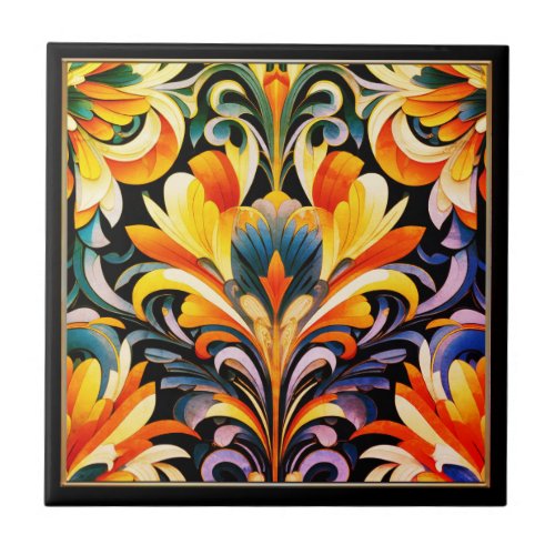 Abstract Flower Art Deco Design Ceramic Tile