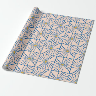 Abstract Flower Blue Yellow Retro Boho Floral Wrapping Paper