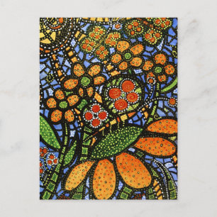 Abstract Flower & Butterfly Colorful Art Postcard