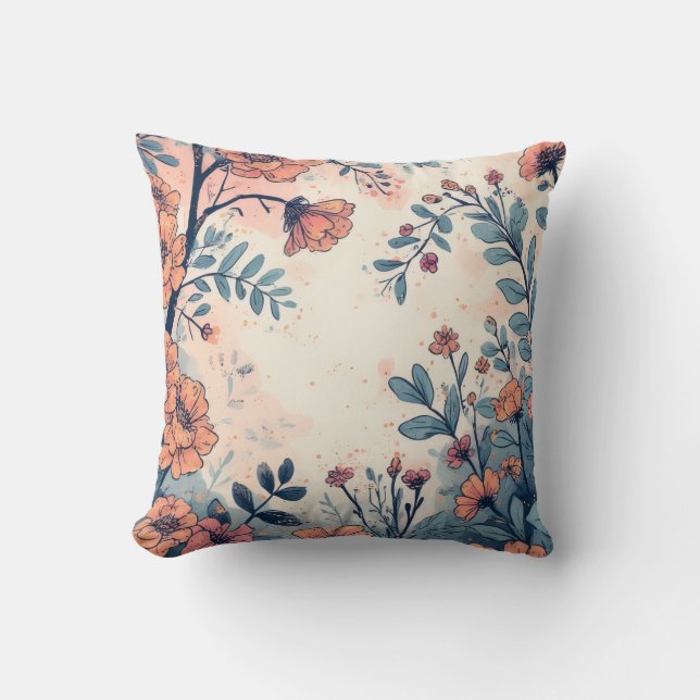 Abstract Flower Designed Throw Pillow (Front)