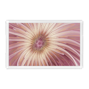 Abstract Flower Fractal Art & Shades of Burgundy Acrylic Tray