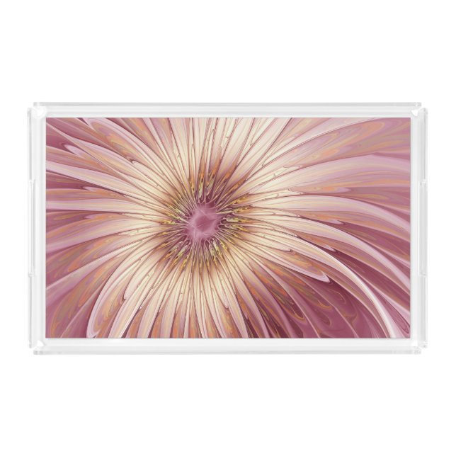 Abstract Flower Fractal Art & Shades of Burgundy Acrylic Tray (Front)