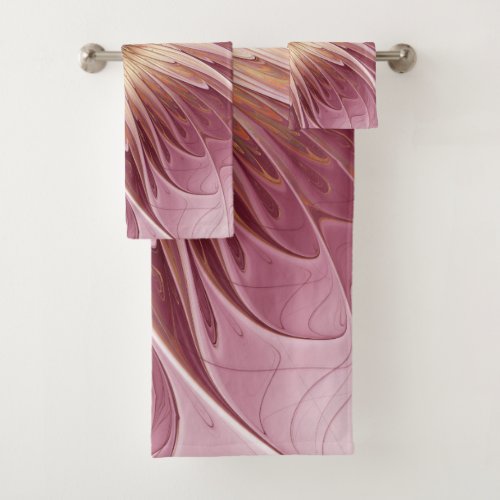 Abstract Flower Fractal Art  Shades of Burgundy Bath Towel Set