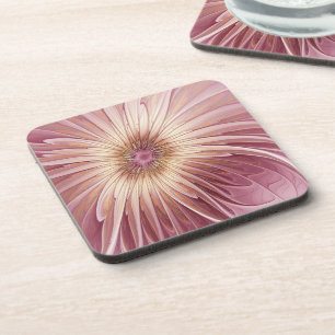 Abstract Flower Fractal Art & Shades of Burgundy Beverage Coaster