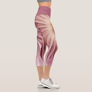 Abstract Flower Fractal Art & Shades of Burgundy Capri Leggings