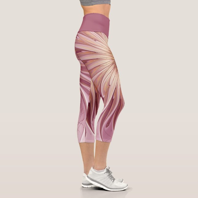 Abstract Flower Fractal Art & Shades of Burgundy Capri Leggings (Right)