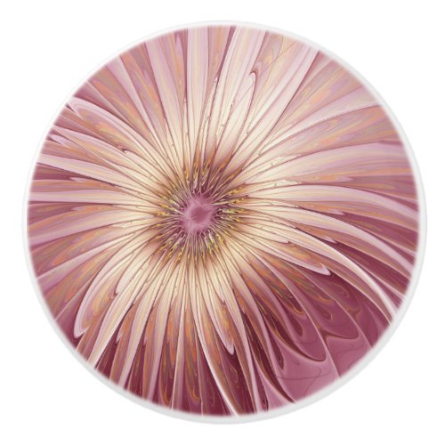 Abstract Flower Fractal Art  Shades of Burgundy Ceramic Knob