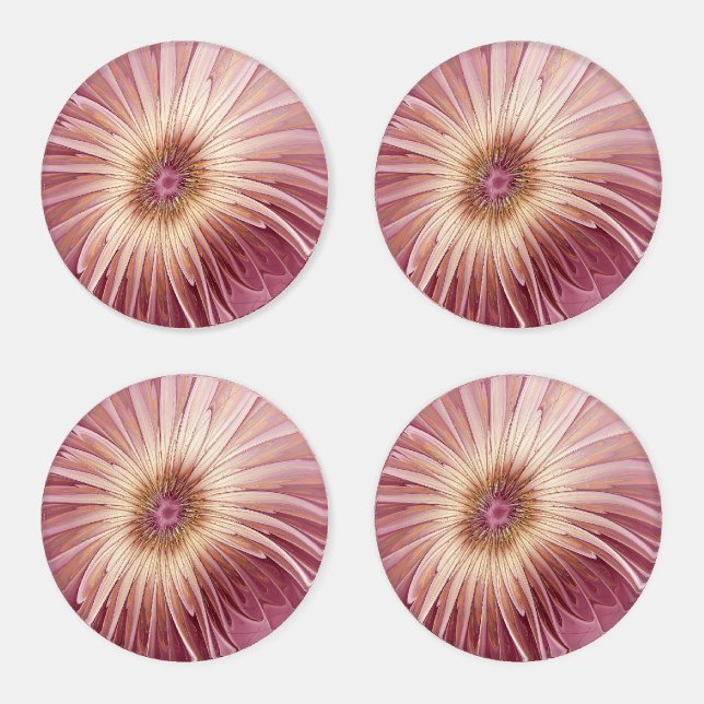 Abstract Flower Fractal Art & Shades of Burgundy Coaster Set (Set)