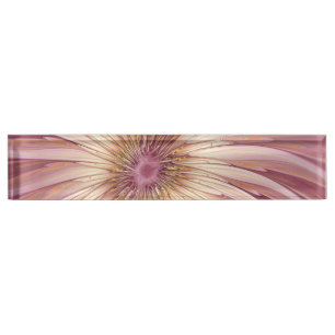 Abstract Flower Fractal Art & Shades of Burgundy Desk Name Plate