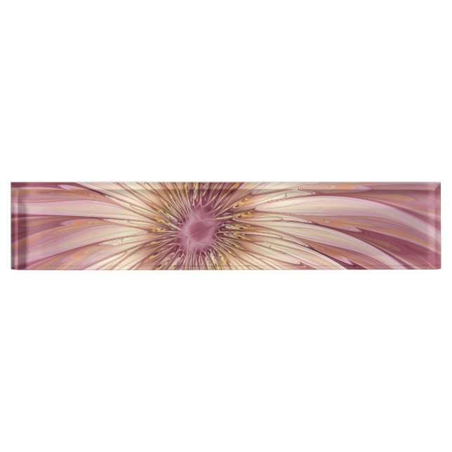 Abstract Flower Fractal Art & Shades of Burgundy Desk Name Plate (Front)