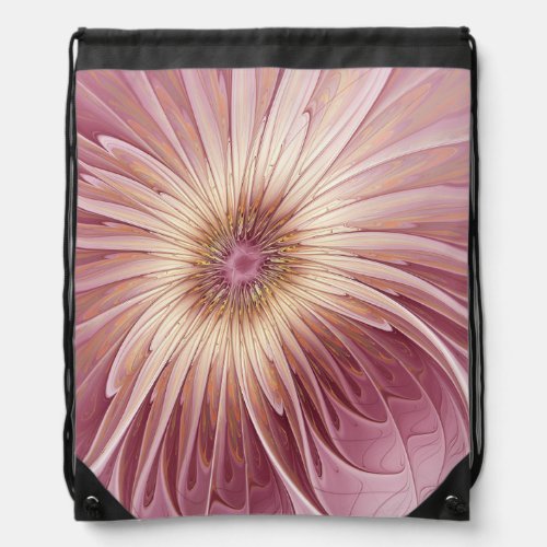 Abstract Flower Fractal Art  Shades of Burgundy Drawstring Bag