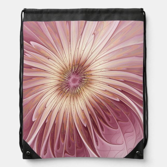 Abstract Flower Fractal Art & Shades of Burgundy Drawstring Bag (Front)
