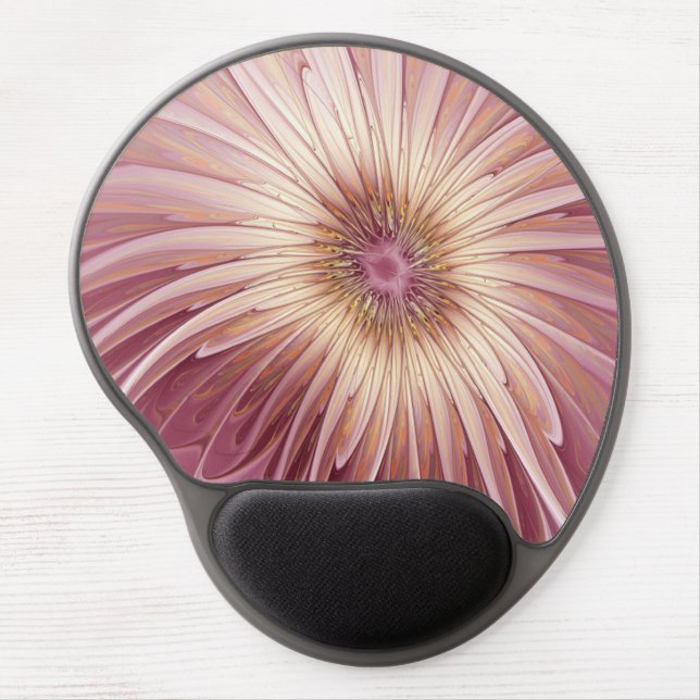Abstract Flower Fractal Art & Shades of Burgundy Gel Mouse Pad (Front)