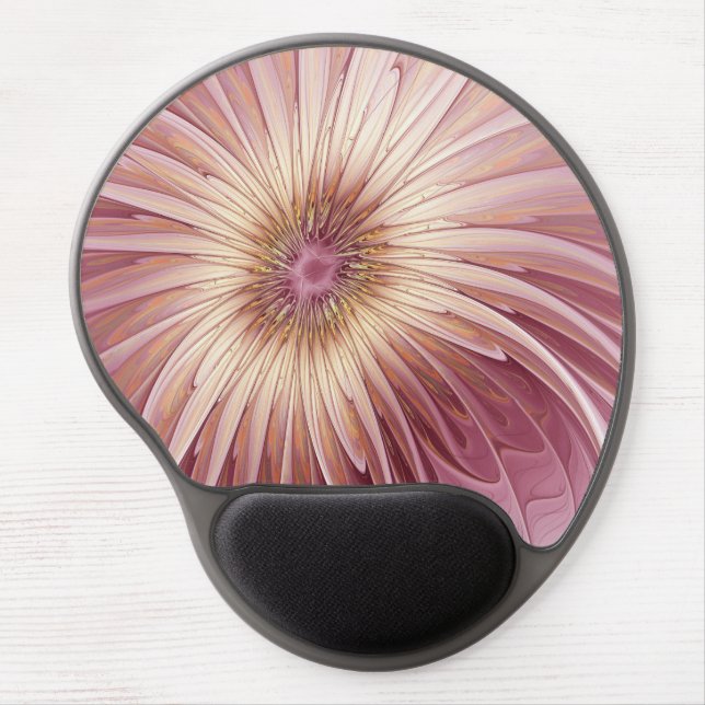 Abstract Flower Fractal Art & Shades of Burgundy Gel Mouse Pad (Front)