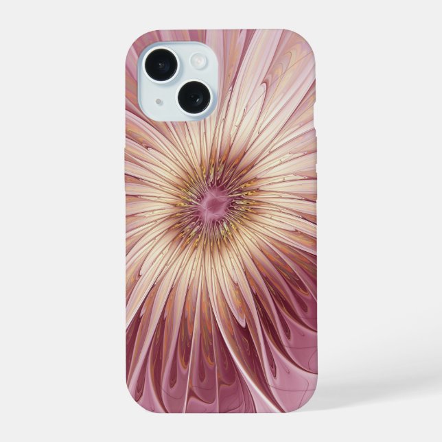 Abstract Flower Fractal Art & Shades of Burgundy iPhone 15 Case (Back)
