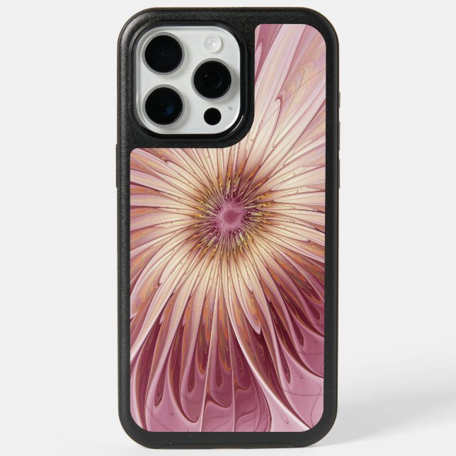 Abstract Flower Fractal Art & Shades of Burgundy iPhone 15 Pro Max Case (Back)