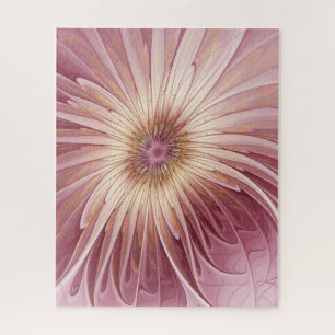 Abstract Flower Fractal Art & Shades of Burgundy Jigsaw Puzzle
