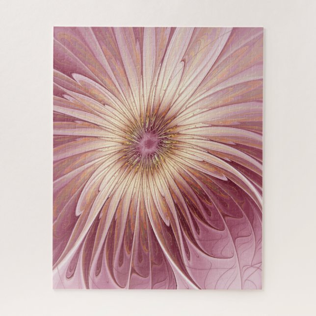 Abstract Flower Fractal Art & Shades of Burgundy Jigsaw Puzzle (Vertical)