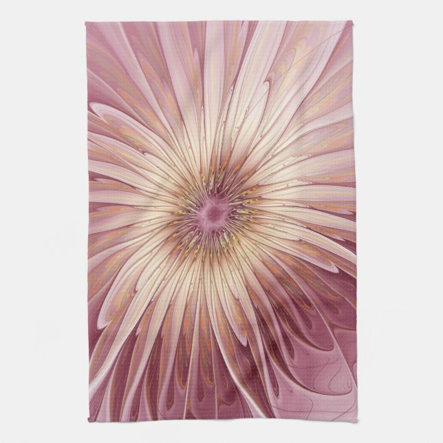 Abstract Flower Fractal Art & Shades of Burgundy Kitchen Towel (Vertical)