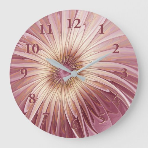 Abstract Flower Fractal Art  Shades of Burgundy Large Clock