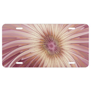 Abstract Flower Fractal Art & Shades of Burgundy License Plate